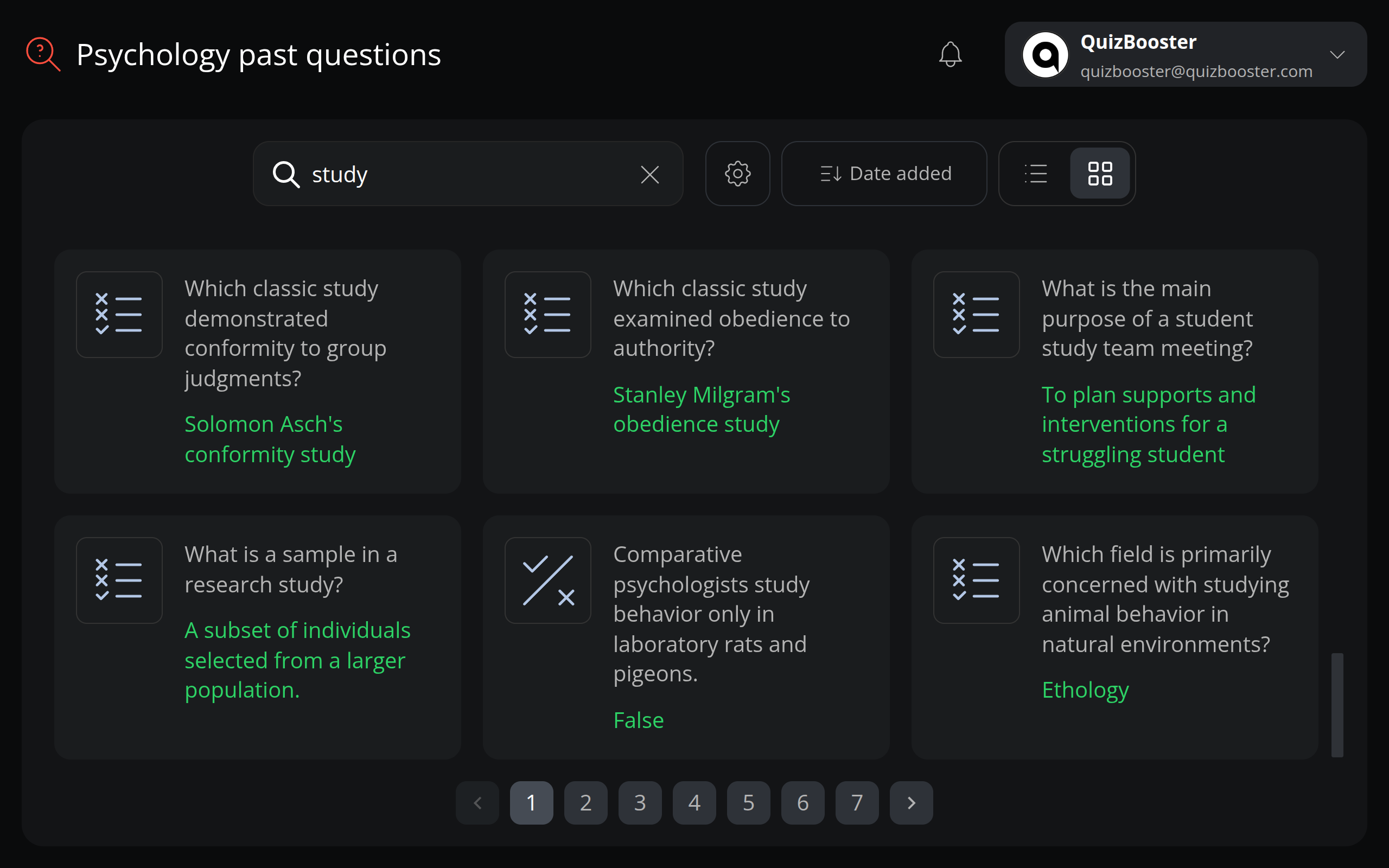 QuizBooster Question Lookups (Dark Theme)